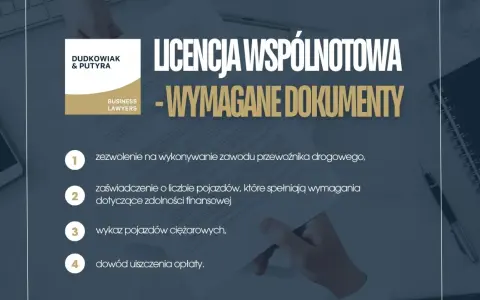 Licencja wspólnotowa: wymagane dokumenty to zezwolenie, zaświadczenie o pojazdach, ich wykaz i dowód opłaty.