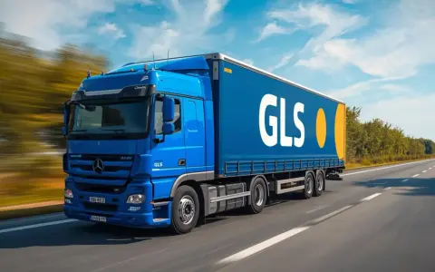 Niebieska ciężarówka GLS pędzi autostradą. Kierowcy tej firmy mogą liczyć na dobre gls zarobki.