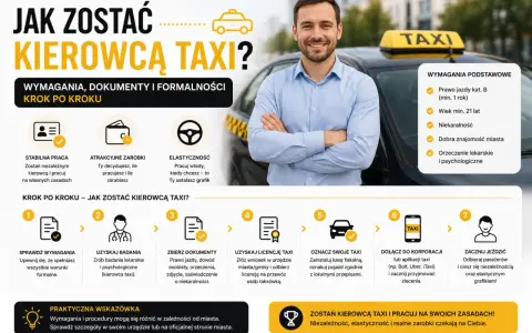 Chcesz wiedzieć, jak zostać kierowcą taxi? Sprawdź wymagania, zbierz dokumenty i zacznij jeździć, ciesząc się niezależnością i elastycznym grafikiem!