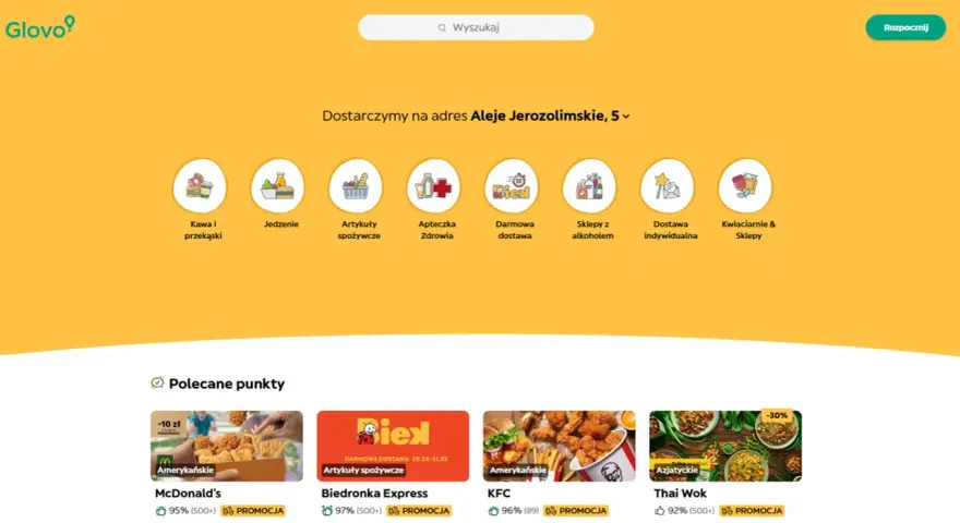 Glovo oferuje dostawę jedzenia i artykułów spożywczych. Sprawdź aktualne promocje i niską prowizję Glovo na dostawy.