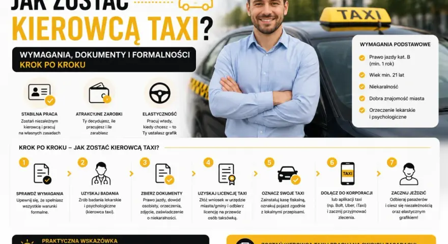 Chcesz wiedzieć, jak zostać kierowcą taxi? Sprawdź wymagania, zbierz dokumenty i zacznij jeździć, ciesząc się niezależnością i elastycznym grafikiem!